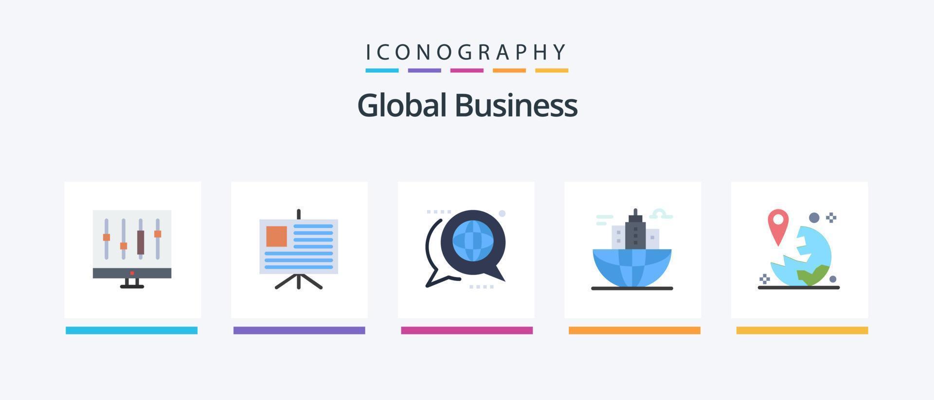 pacote de ícones plana de 5 negócios globais, incluindo sede. cidade. comunicação. o negócio. mensagem. design de ícones criativos vetor