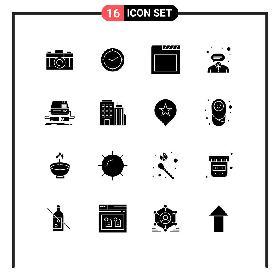 grupo de símbolos de ícones universais de 16 glifos sólidos modernos do console do navegador de jogos pad ajuda elementos de design de vetores editáveis