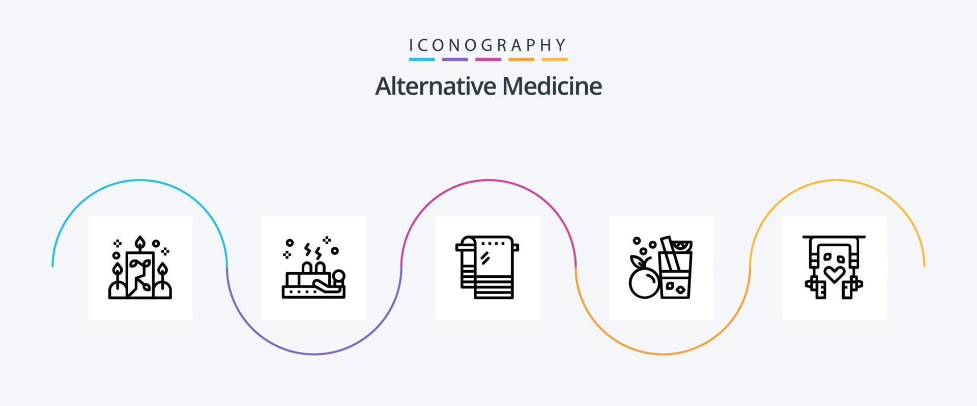 pacote de ícones da linha 5 de medicina alternativa, incluindo música. laranja. banho. sumo. bebida vetor