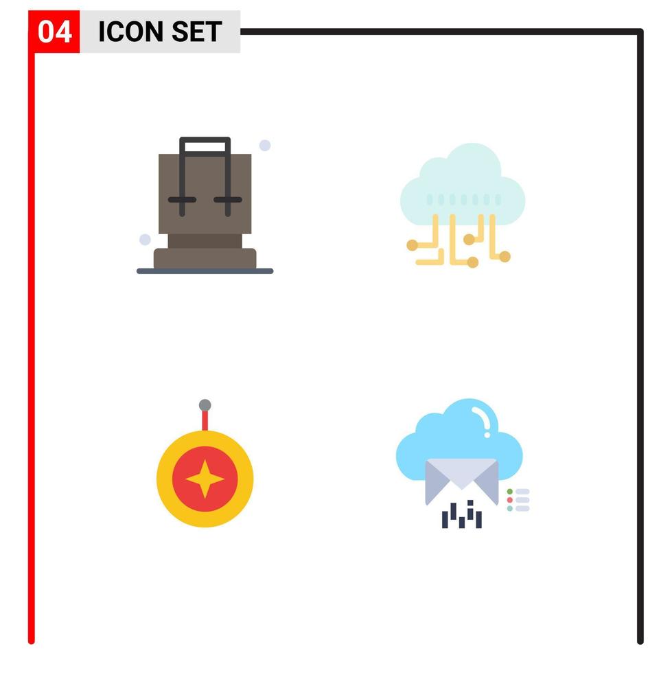 4 ícones criativos sinais e símbolos modernos de tecnologia de viagem de medalha de mochila honram elementos de design de vetores editáveis