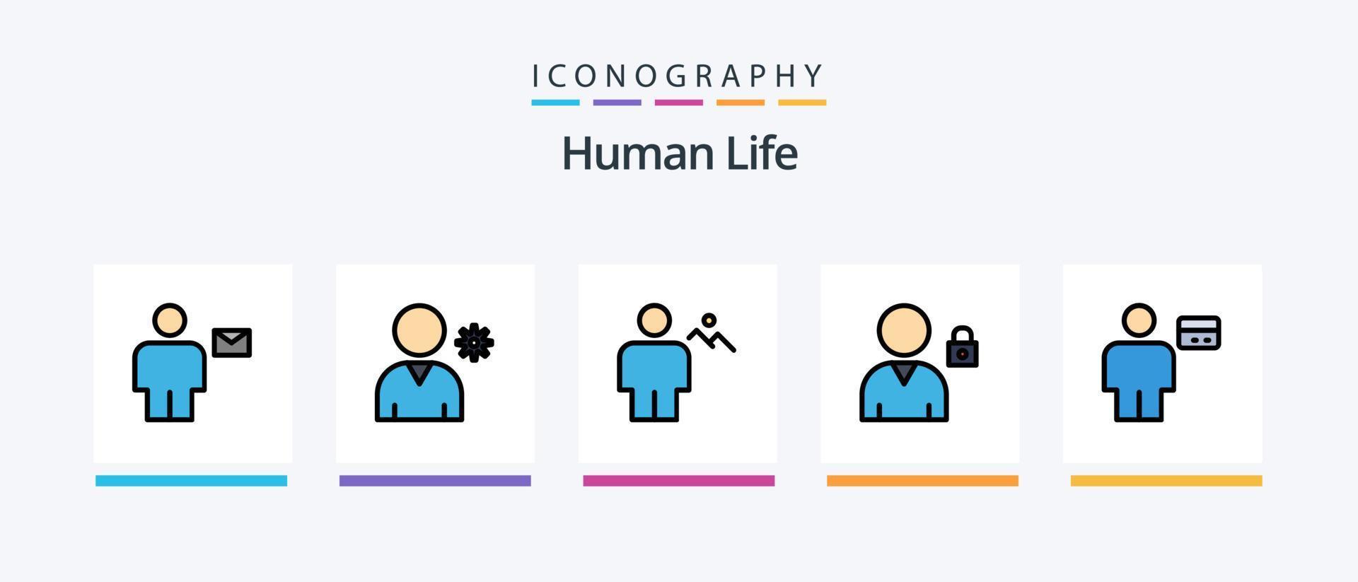 a linha humana encheu o pacote de 5 ícones, incluindo o próximo. placa de trânsito. humano. humano. corpo. design de ícones criativos vetor