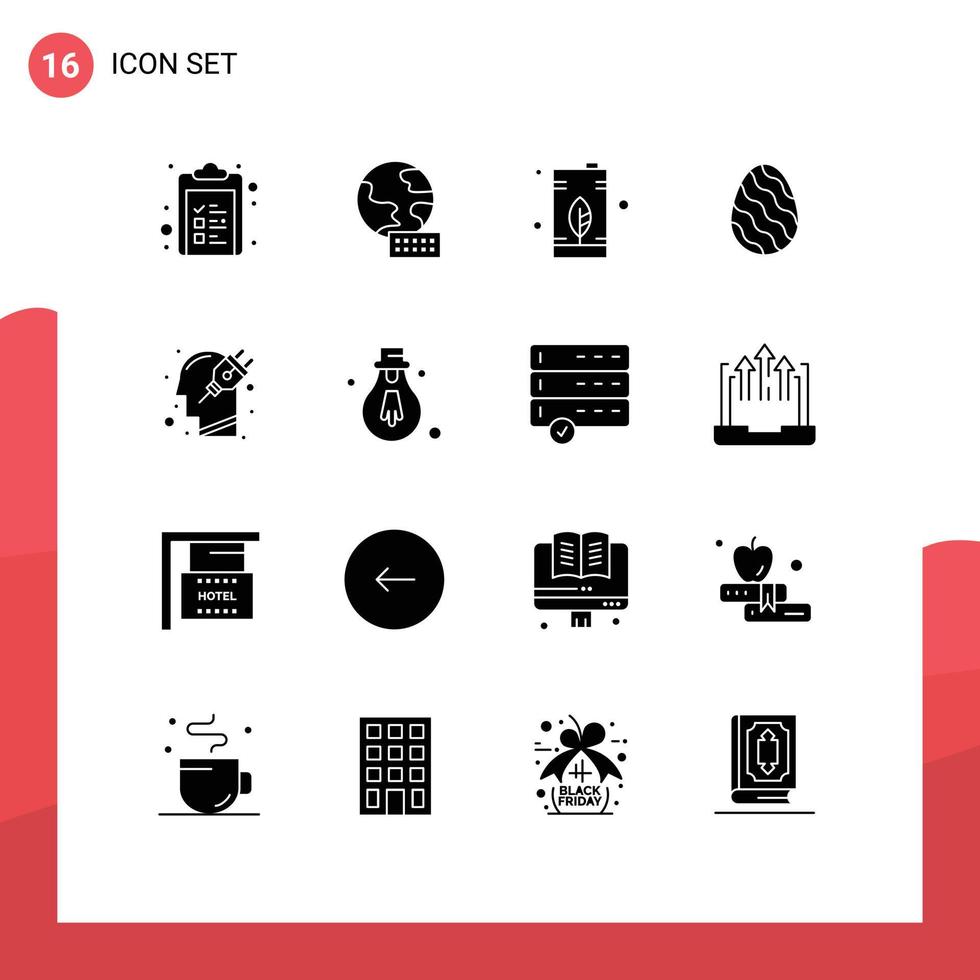 pacote de interface do usuário de 16 glifos sólidos básicos de elementos de design vetorial editáveis de ovo de natureza elétrica humana vetor