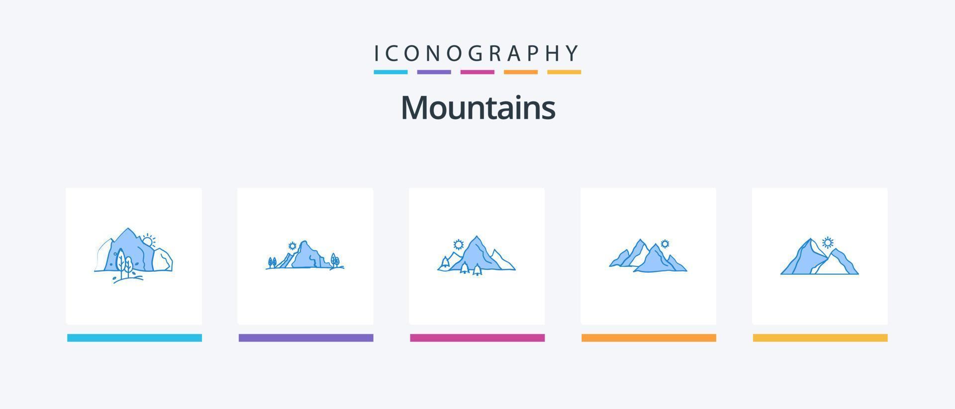 pacote de ícones de 5 montanhas azuis, incluindo a natureza. colina. natureza. Sol. colina. design de ícones criativos vetor