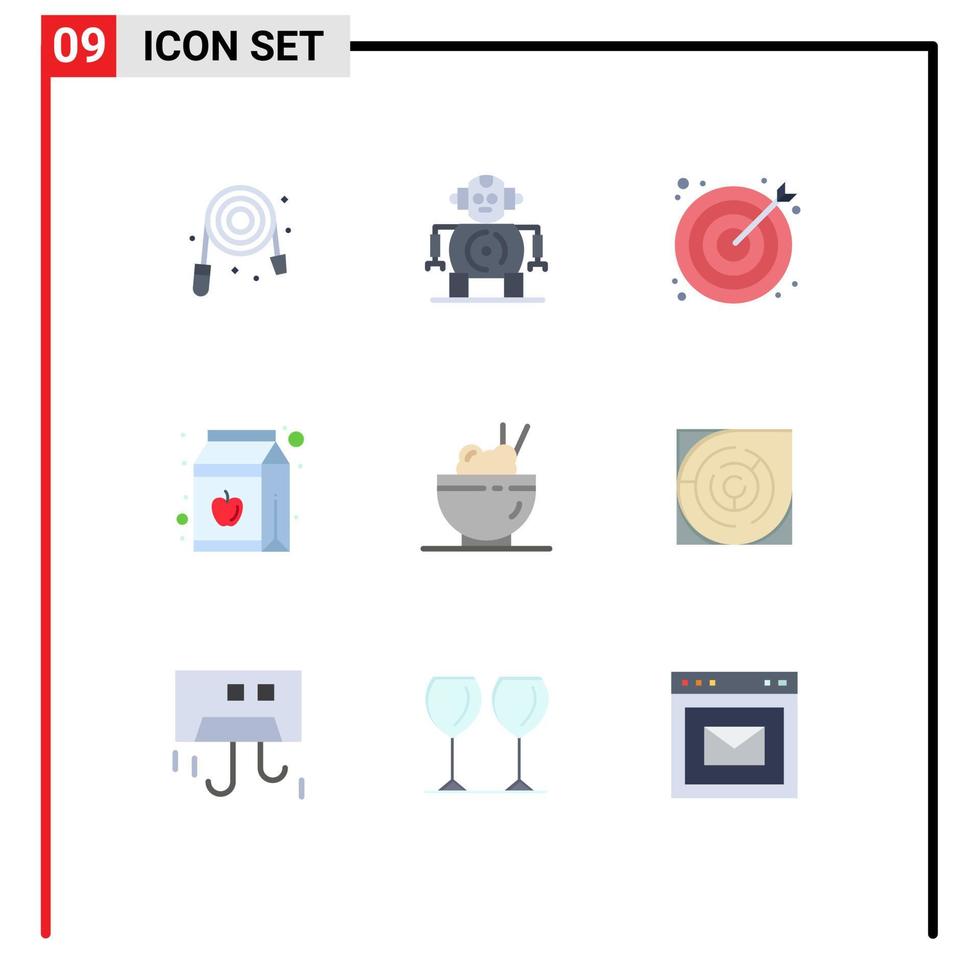 grupo de 9 sinais e símbolos de cores planas para pacote de pesquisa de garrafa de comida elementos de design de vetores editáveis de maçã