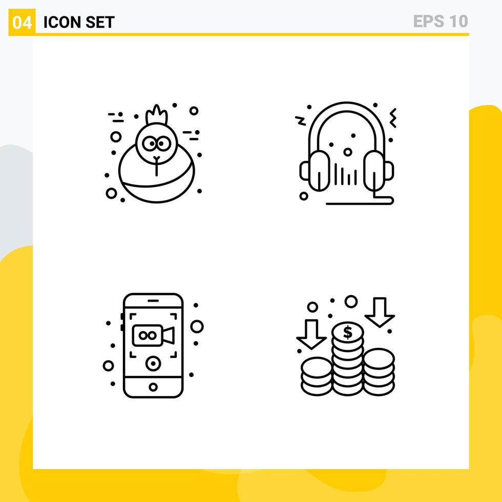 pacote de ícones vetoriais de estoque de 4 sinais e símbolos de linha para férias fone de ouvido móvel multimídia gravação móvel elementos de design vetorial editáveis vetor