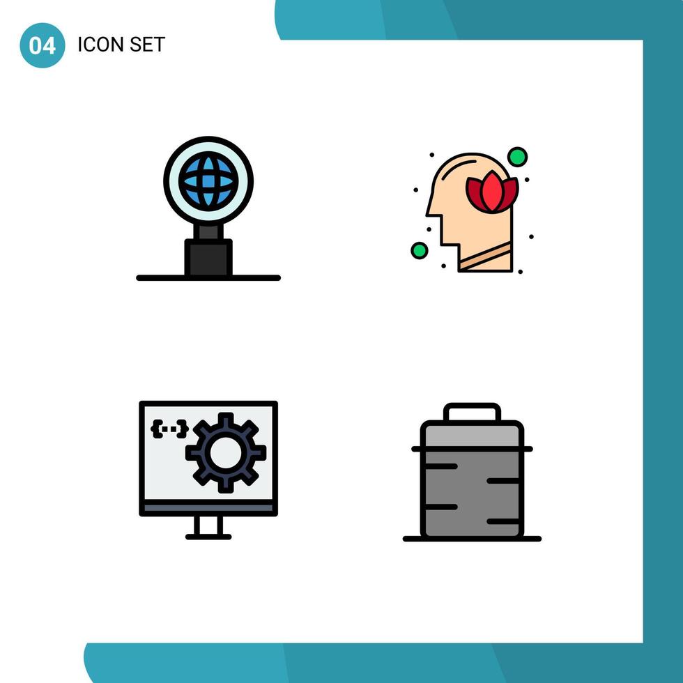 conjunto de 4 sinais de símbolos de ícones de interface do usuário modernos para elementos de design de vetores editáveis de desenvolvimento humano de flor de computador globo