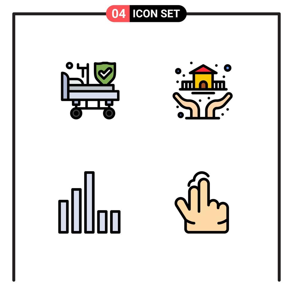 pacote de interface do usuário de 4 cores planas básicas de linhas preenchidas de elementos de design de vetores duplos editáveis de casa de seguro de telefone de cama