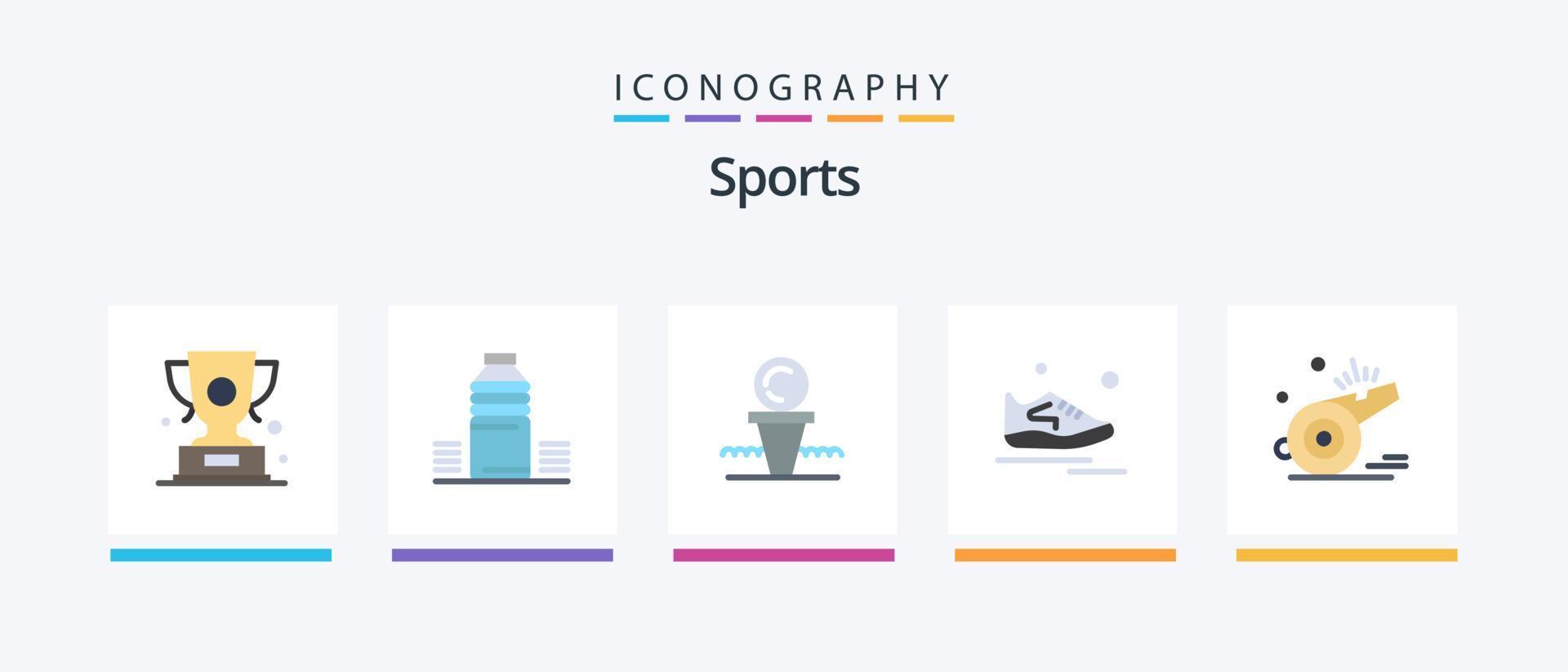 pacote de ícones de 5 planos de esportes, incluindo exercícios. sapatos. frio. ficar. bola. design de ícones criativos vetor