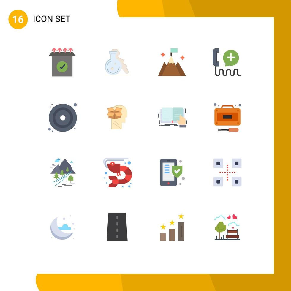 conjunto de cores planas de interface móvel de 16 pictogramas de interface de sinalizador de serviço de disco pacote editável do cliente de elementos de design de vetores criativos