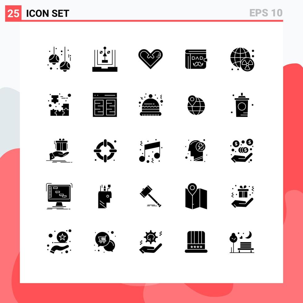 pacote de interface de usuário de 25 glifos sólidos básicos de surpresa de fluxograma de carteira pai como elementos de design de vetores editáveis