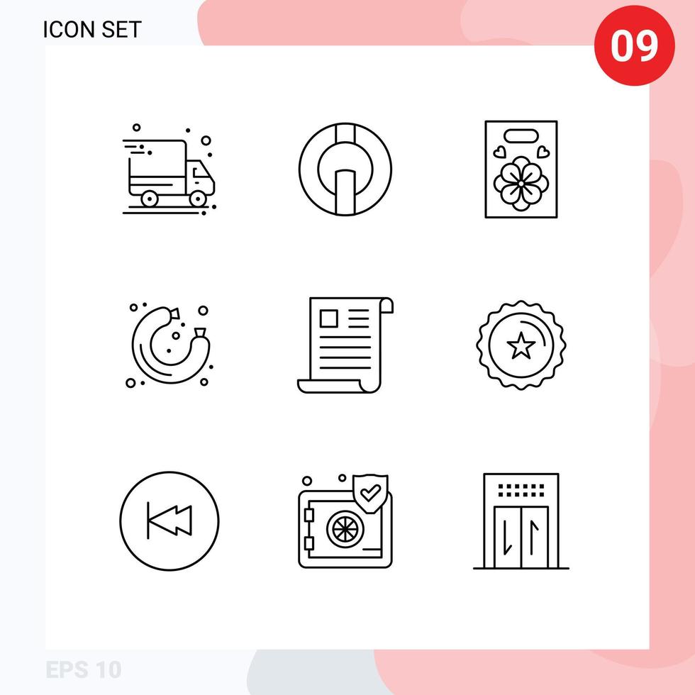 pacote de ícones de vetores de estoque de 9 sinais e símbolos de linha para documentos de escritório, armazenamento de dados de amor, elementos de design de vetores editáveis