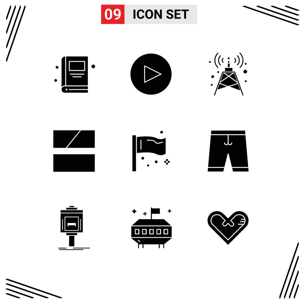 conjunto de 9 sinais de símbolos de ícones de interface do usuário modernos para acessórios bandeiras de edição global congresso elementos de design de vetores editáveis