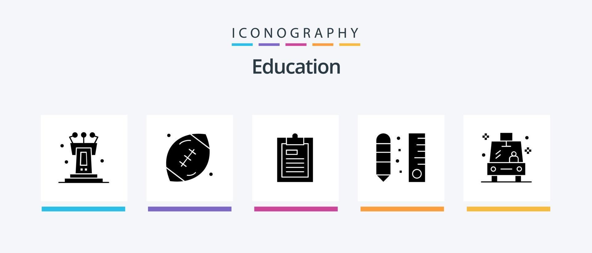Pacote de ícones de glifo 5 de educação, incluindo régua. desenhar. rúgbi. elaboração. página. design de ícones criativos vetor