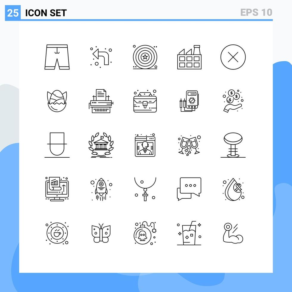 conjunto de 25 sinais de símbolos de ícones de interface do usuário modernos para excluir elementos de design de vetores editáveis de escudo de fábrica esquerdo da indústria