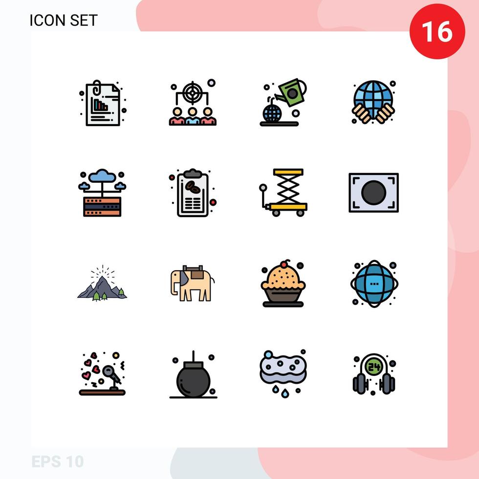 conjunto de 16 sinais de símbolos de ícones de interface do usuário modernos para gerenciamento mundial de banco de dados, agricultura, elementos de design de vetores criativos editáveis