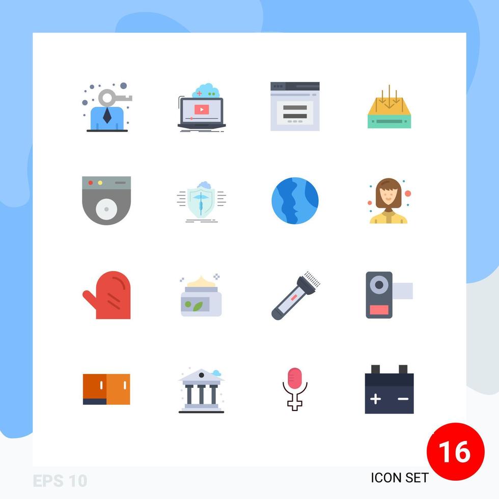 grupo de símbolos de ícone universal de 16 cores planas modernas de caixa de entrada de vídeo de contêiner, pacote editável de elementos de design de vetores criativos