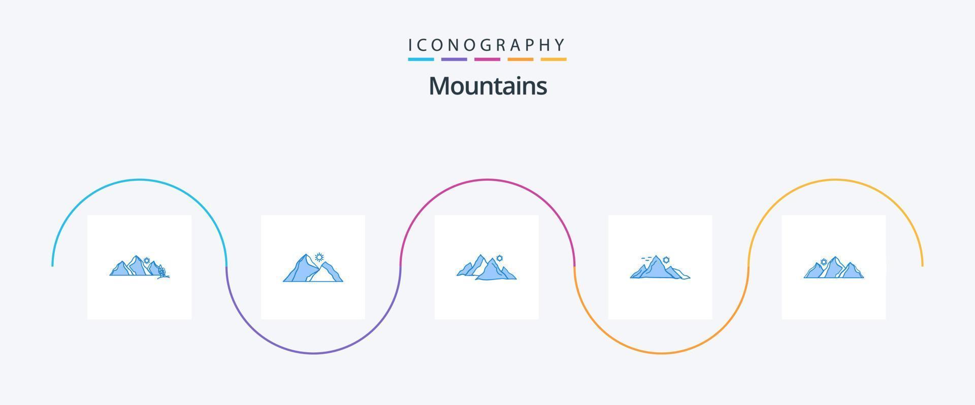 pacote de ícones de 5 montanhas azuis, incluindo . natureza. Sol. natureza vetor