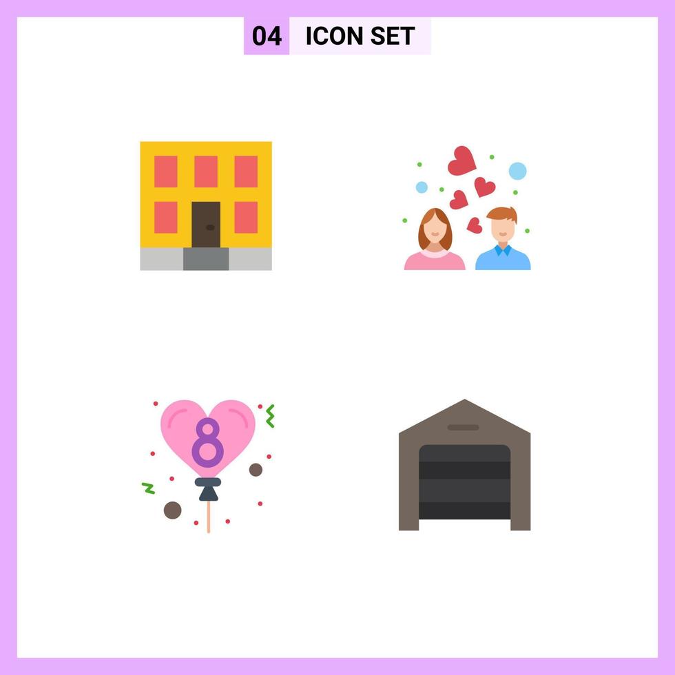 pacote de interface do usuário de 4 ícones planos básicos de elementos de design de vetores editáveis de construção de celebração de casamento
