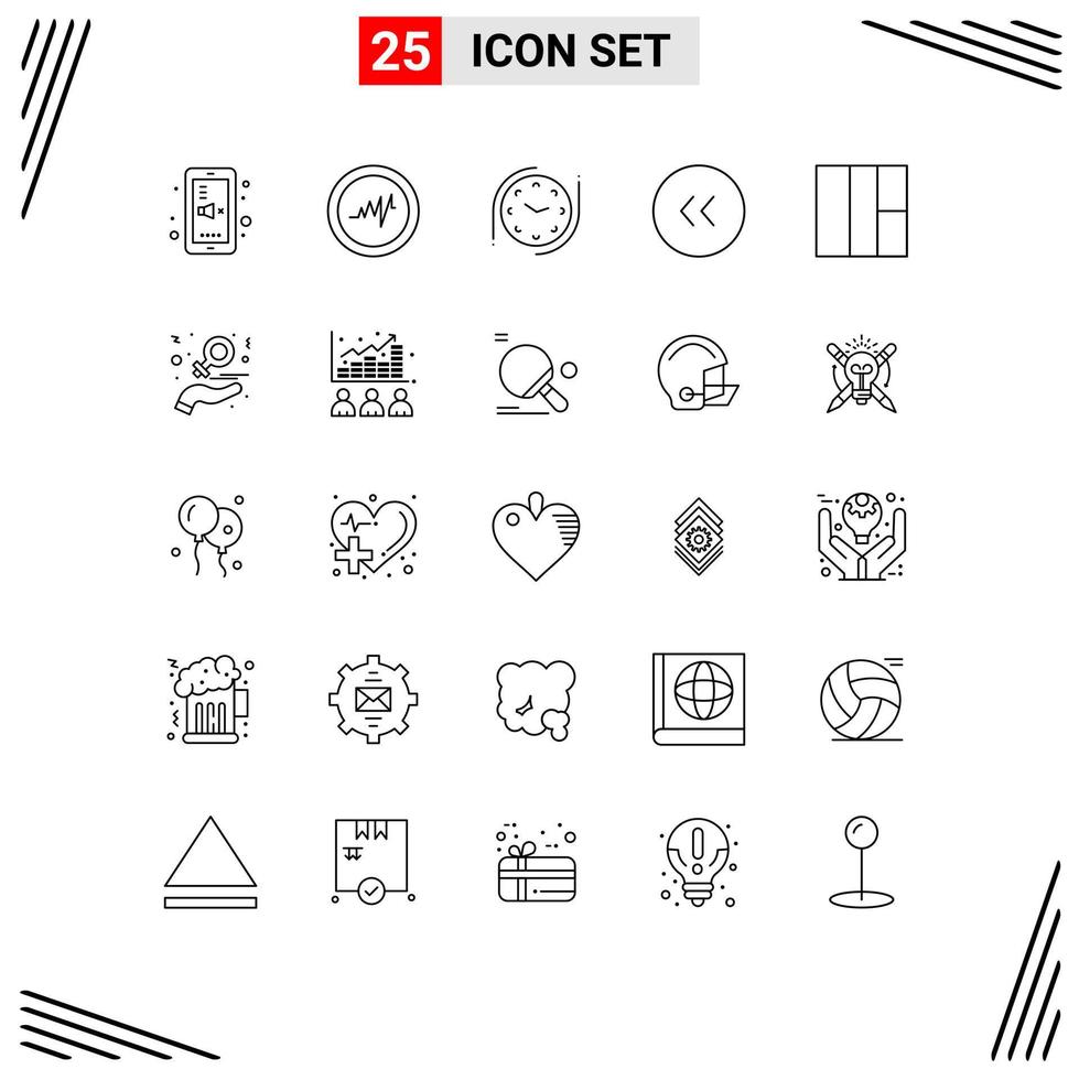 pacote de interface do usuário de 25 linhas básicas de mão relógio de caridade wireframe à esquerda elementos de design de vetores editáveis