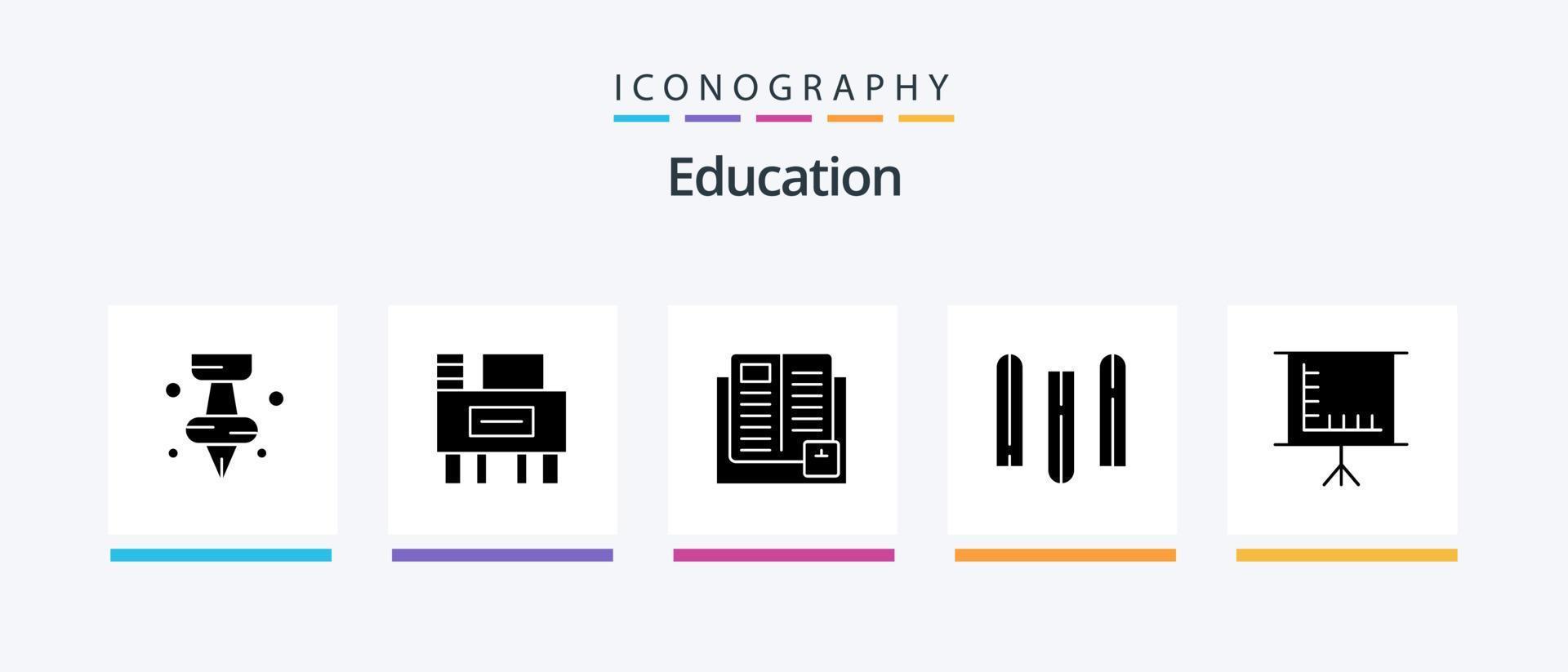 Pacote de ícones de glifo 5 de educação, incluindo quadro-negro. arquivos. livro. Educação. escola. design de ícones criativos vetor