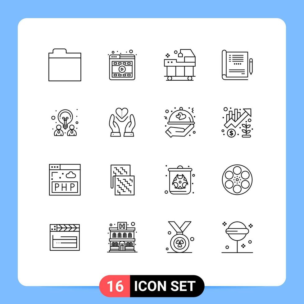 conjunto de esboço de interface móvel de 16 pictogramas de elementos de design de vetores editáveis de relatório de hospital criativo de ideia