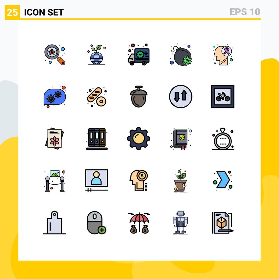 conjunto de pictogramas de 25 cores planas de linha preenchida simples de elementos de design de vetores editáveis de ataque de vírus de entrega de doença cerebral de câncer