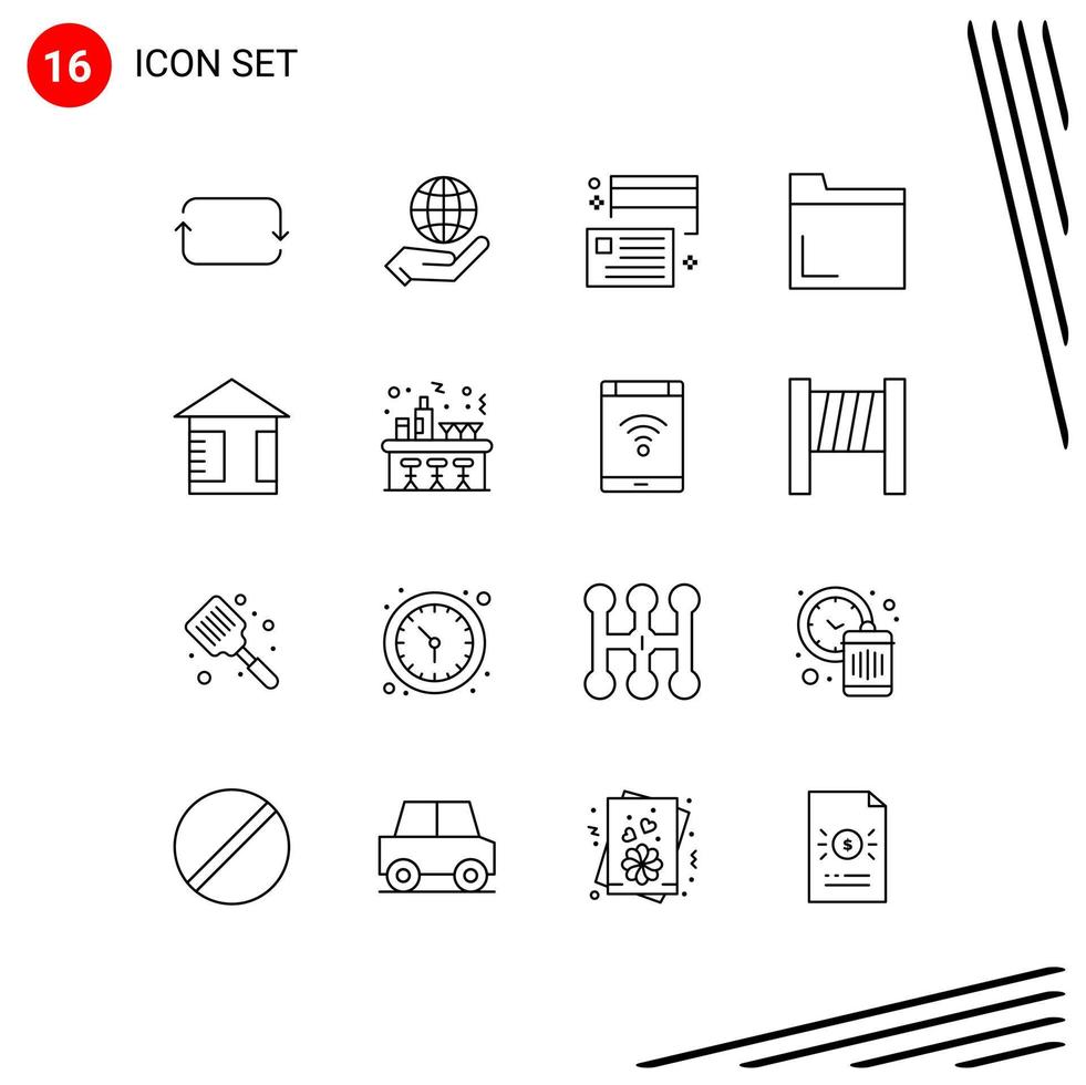conjunto de 16 símbolos de símbolos de interface do usuário modernos para placa multimídia emprestar pasta dinheiro editável elementos de design vetorial vetor