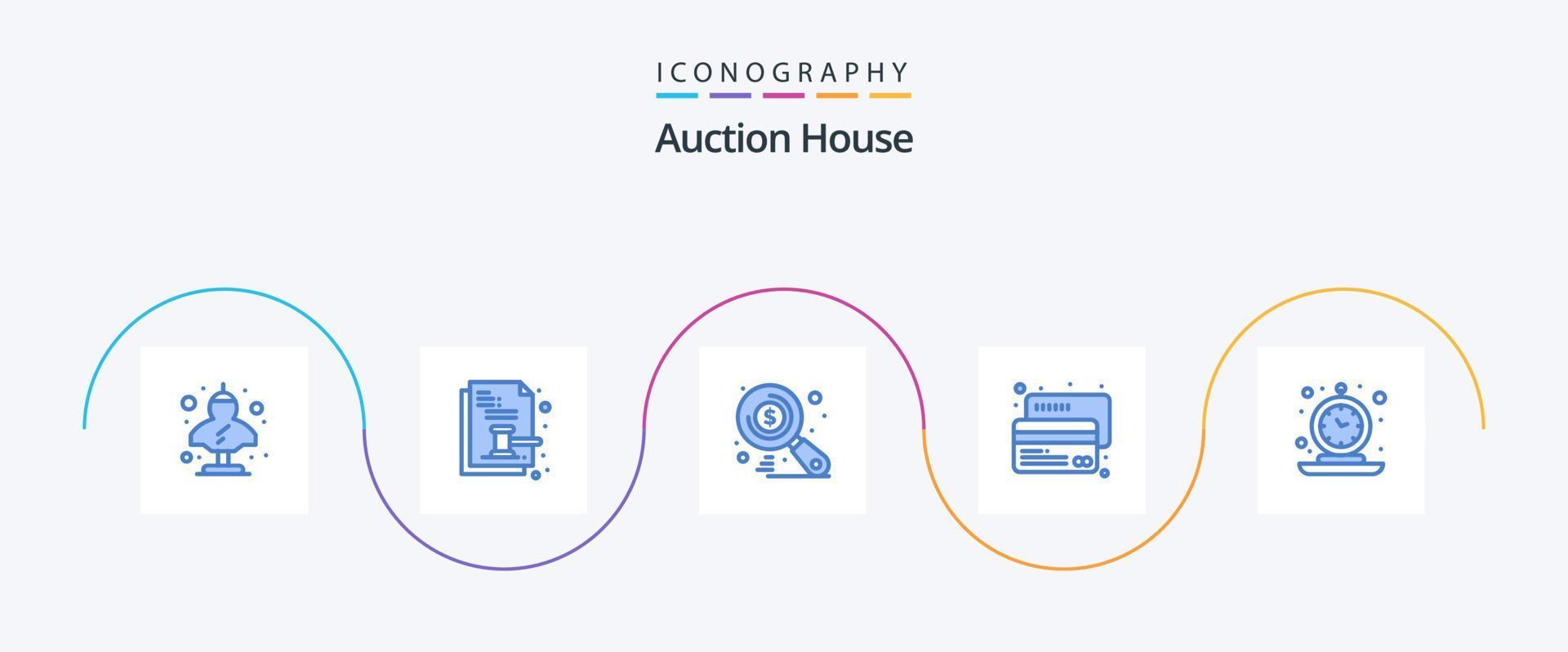 pacote de ícones de leilão azul 5, incluindo pagamento. cartão. lei. crédito. procurar vetor