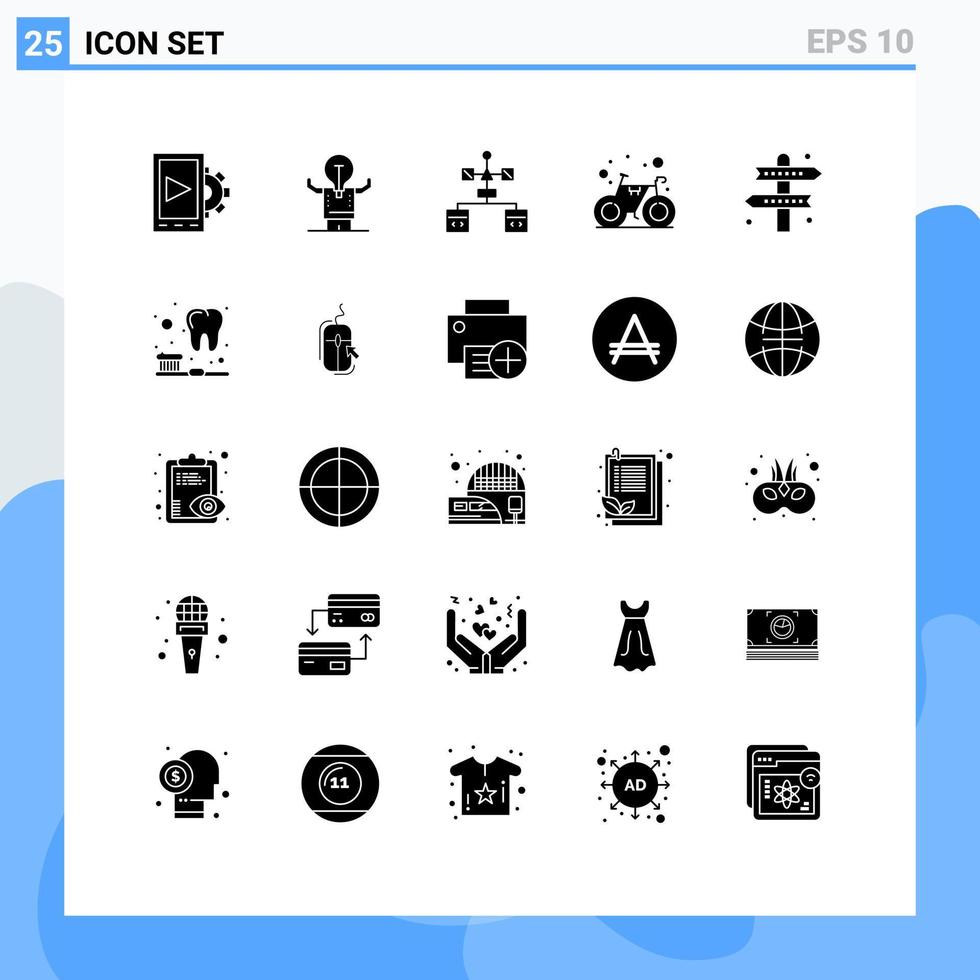 pacote de linha vetorial editável de 25 glifos sólidos simples de atividades ciclo app desenvolvimento de bicicleta elementos de design vetorial editável vetor