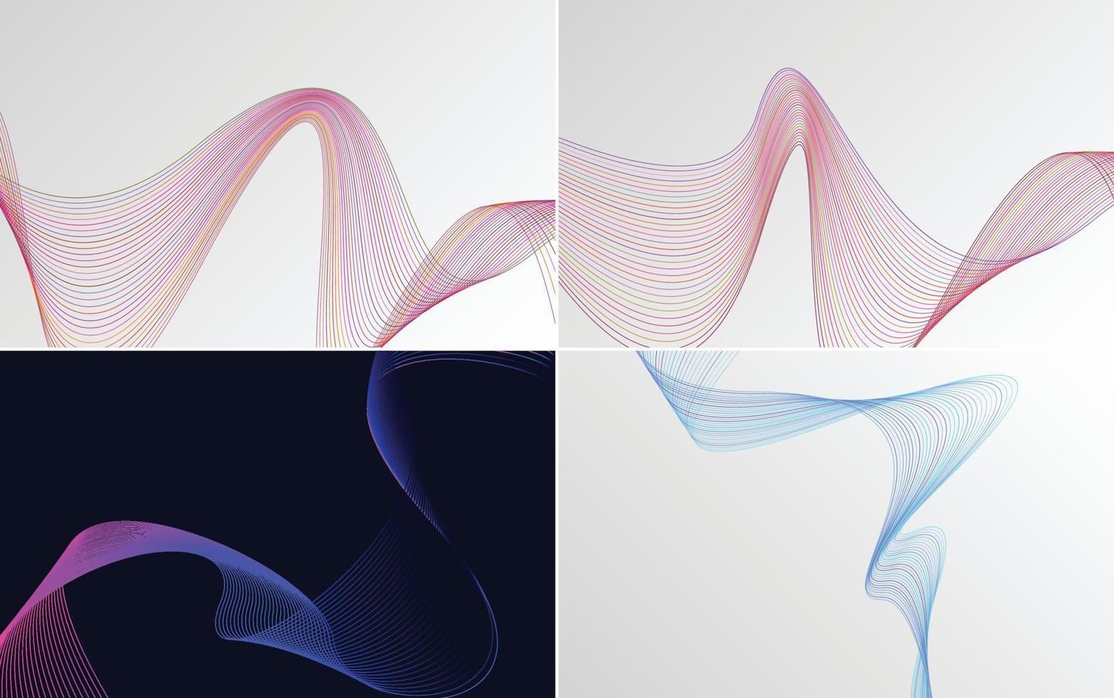 conjunto de 4 linhas de ondulação abstrata de fundo padrão de onda geométrica vetor