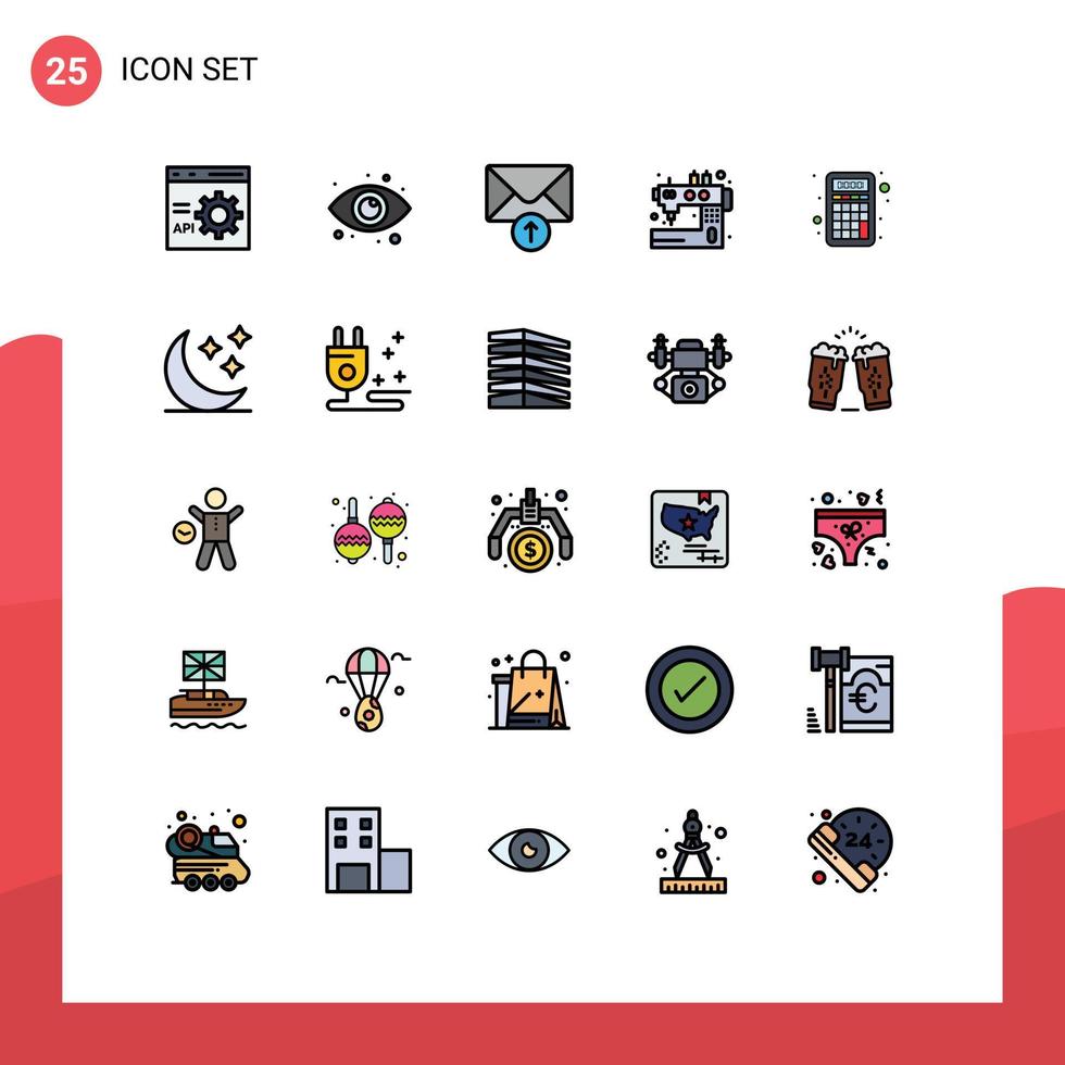 pacote de interface do usuário de 25 cores planas de linha preenchida básica de costura de contabilidade na web costurar elementos de design de vetores editáveis de artesanato