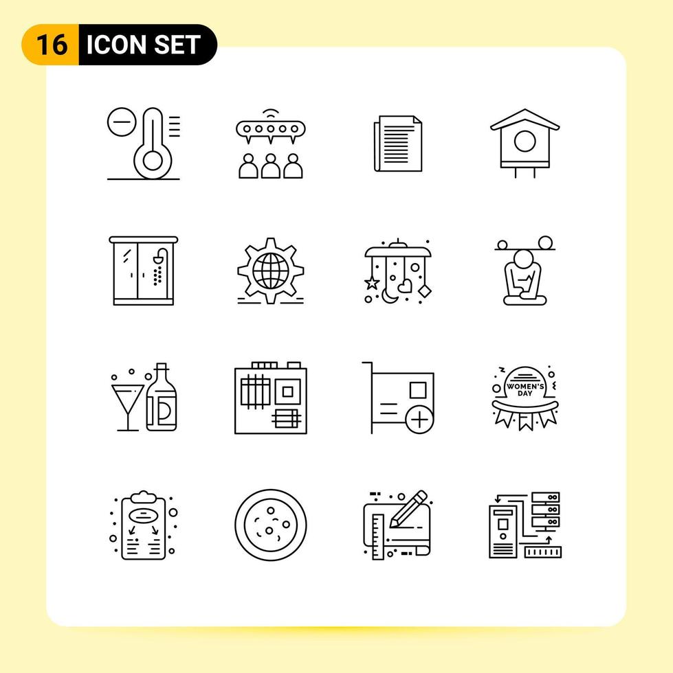 conjunto de 16 sinais de símbolos de ícones de interface do usuário modernos para casa de banho nota de primavera pássaro elementos de design de vetores editáveis