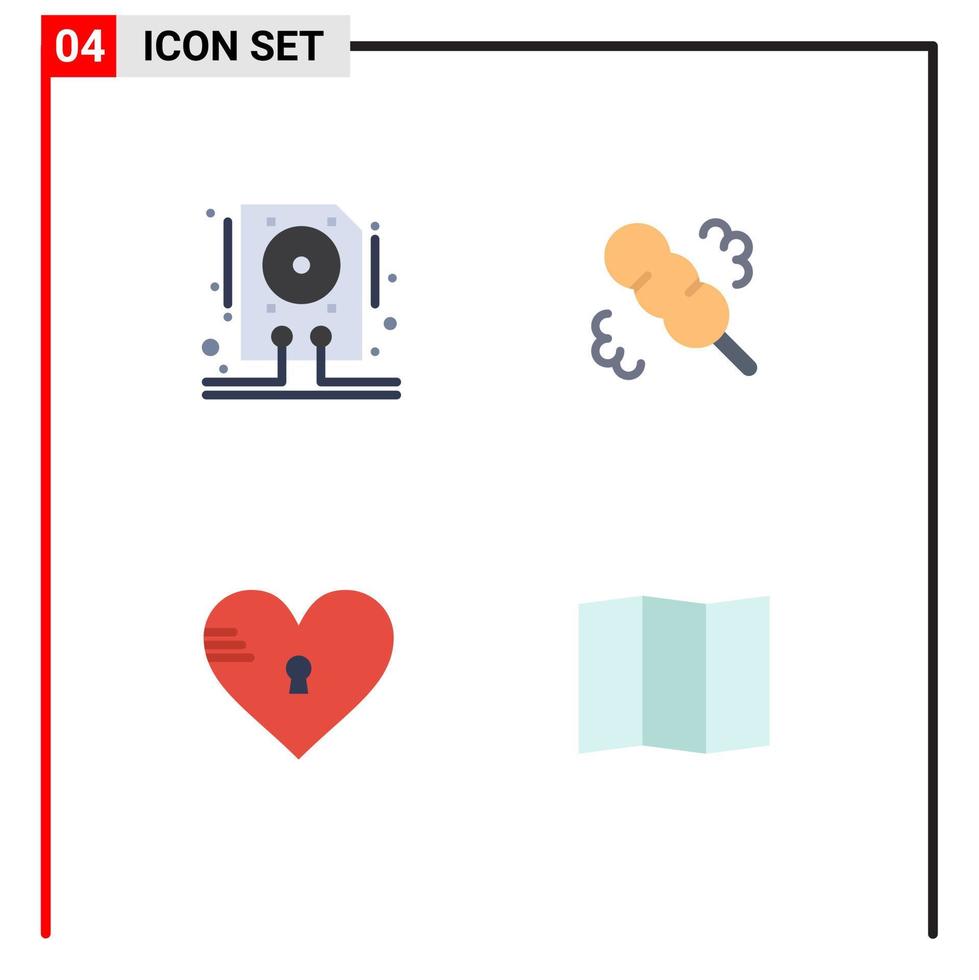 pacote de ícones planos de 4 símbolos universais de lavagem do coração de dados como elementos de design de vetores editáveis