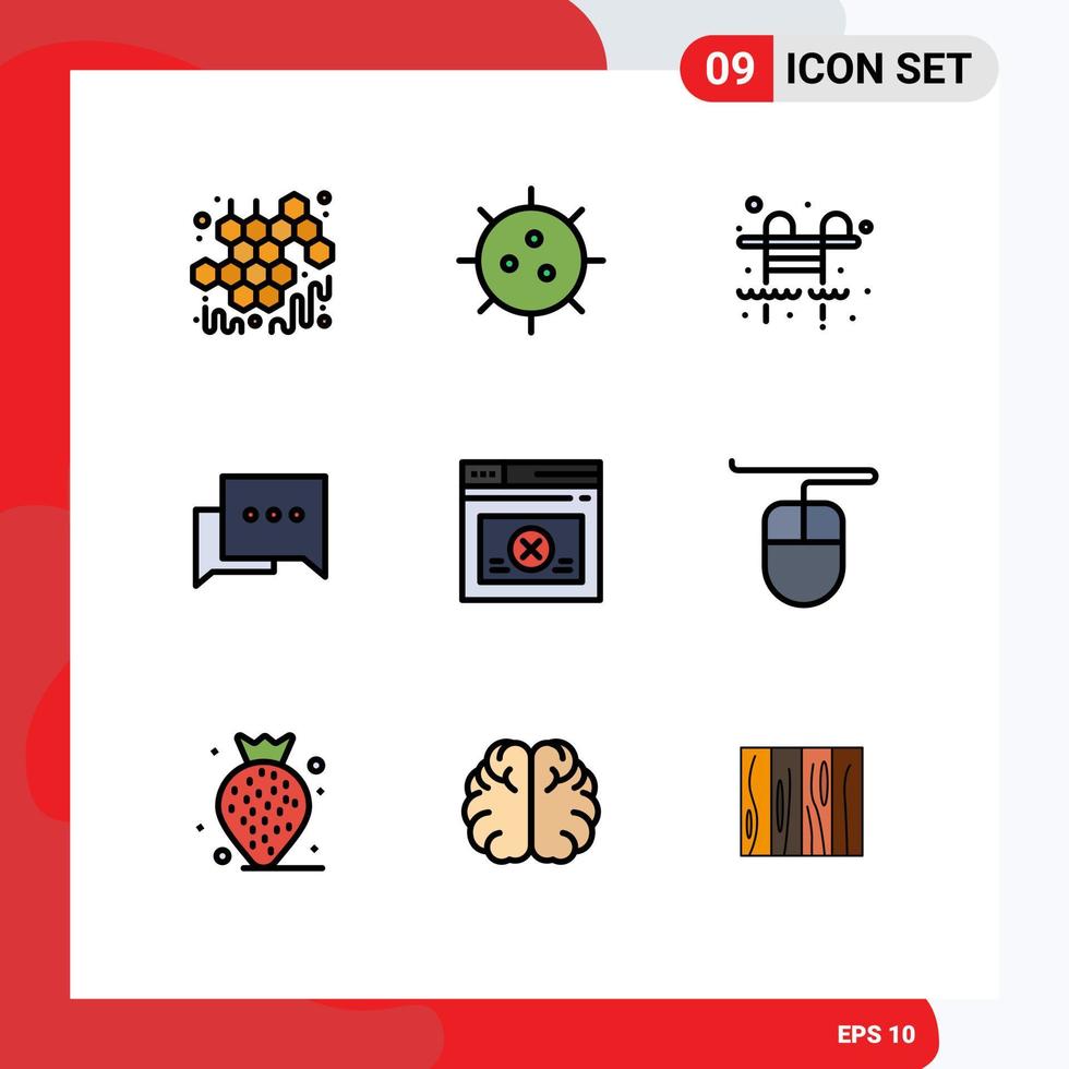 9 interface de usuário pacote de cores planas de linha preenchida de sinais e símbolos modernos de elementos de design de vetores editáveis de bolha de comentário de germe de página da web