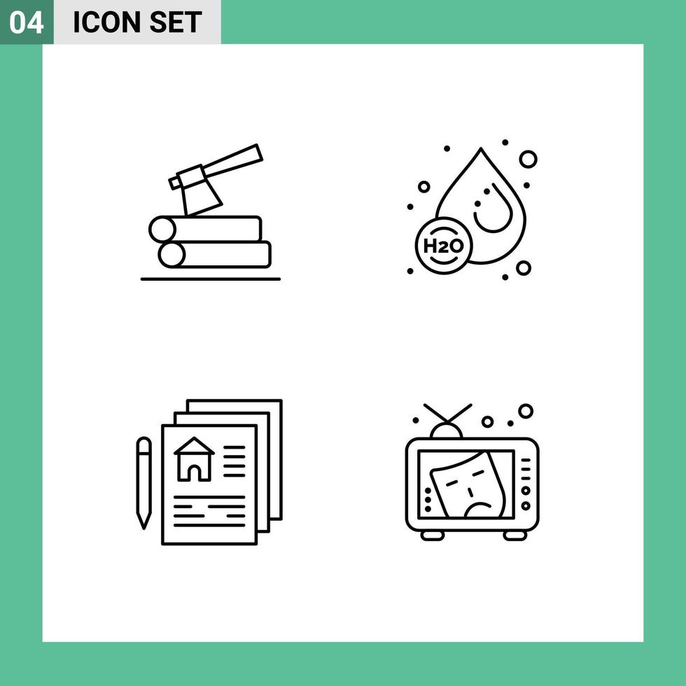 conjunto de pictogramas de 4 cores planas de linha preenchida simples de documento de machado, caneta líquida, caneta líquida, elementos de design vetorial editáveis vetor