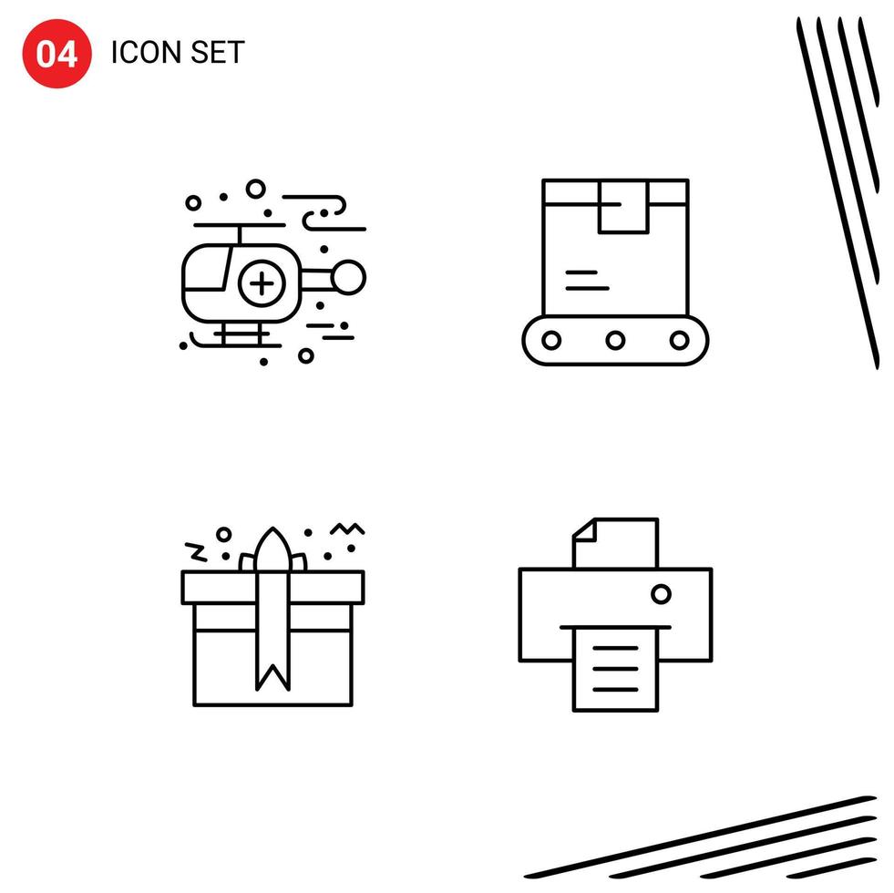 conjunto moderno de pictograma de 4 cores planas de linhas preenchidas de entrega de pacote de ambulância envio de elementos de design de vetores editáveis de aniversário