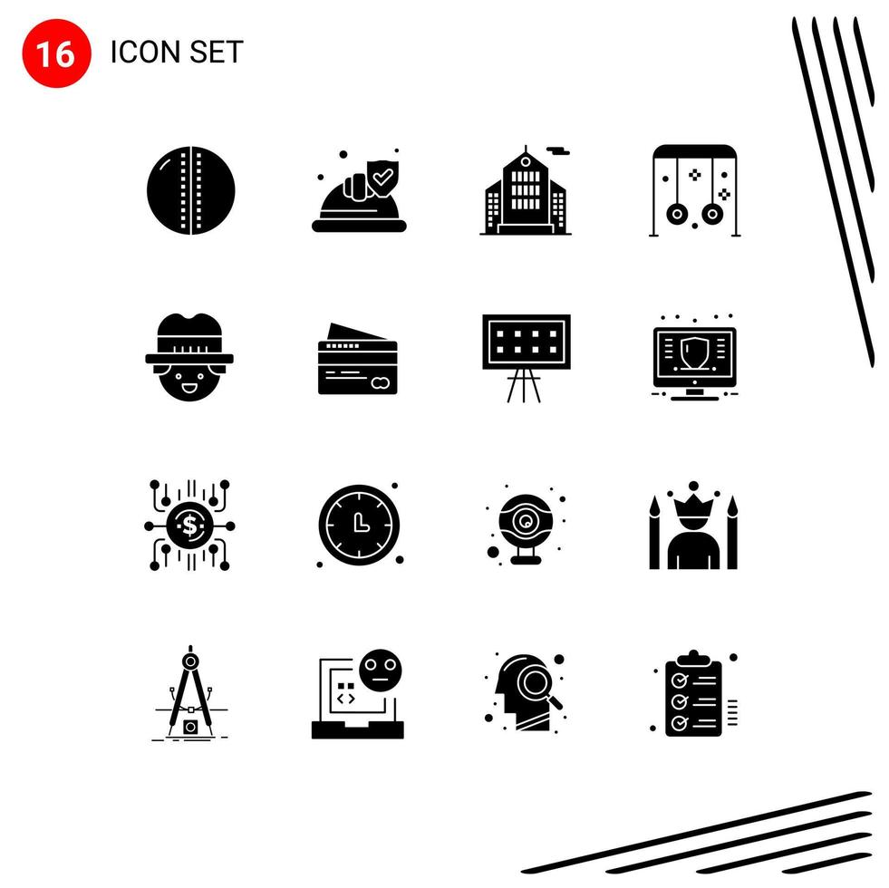 conjunto de pictogramas de 16 glifos sólidos simples de elementos de design de vetores editáveis de escudo esportivo de fazendeiro