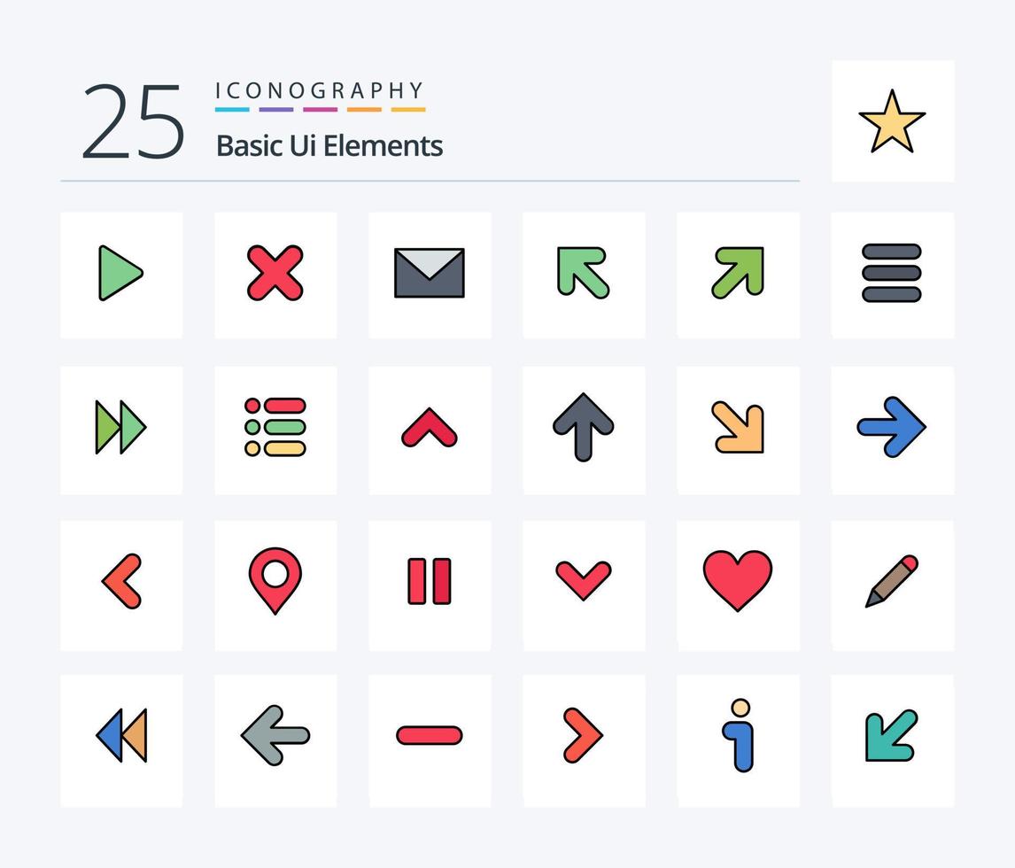 elementos básicos da interface do usuário pacote de ícones preenchidos com 25 linhas, incluindo direito. flecha. SMS. deixei. flecha vetor