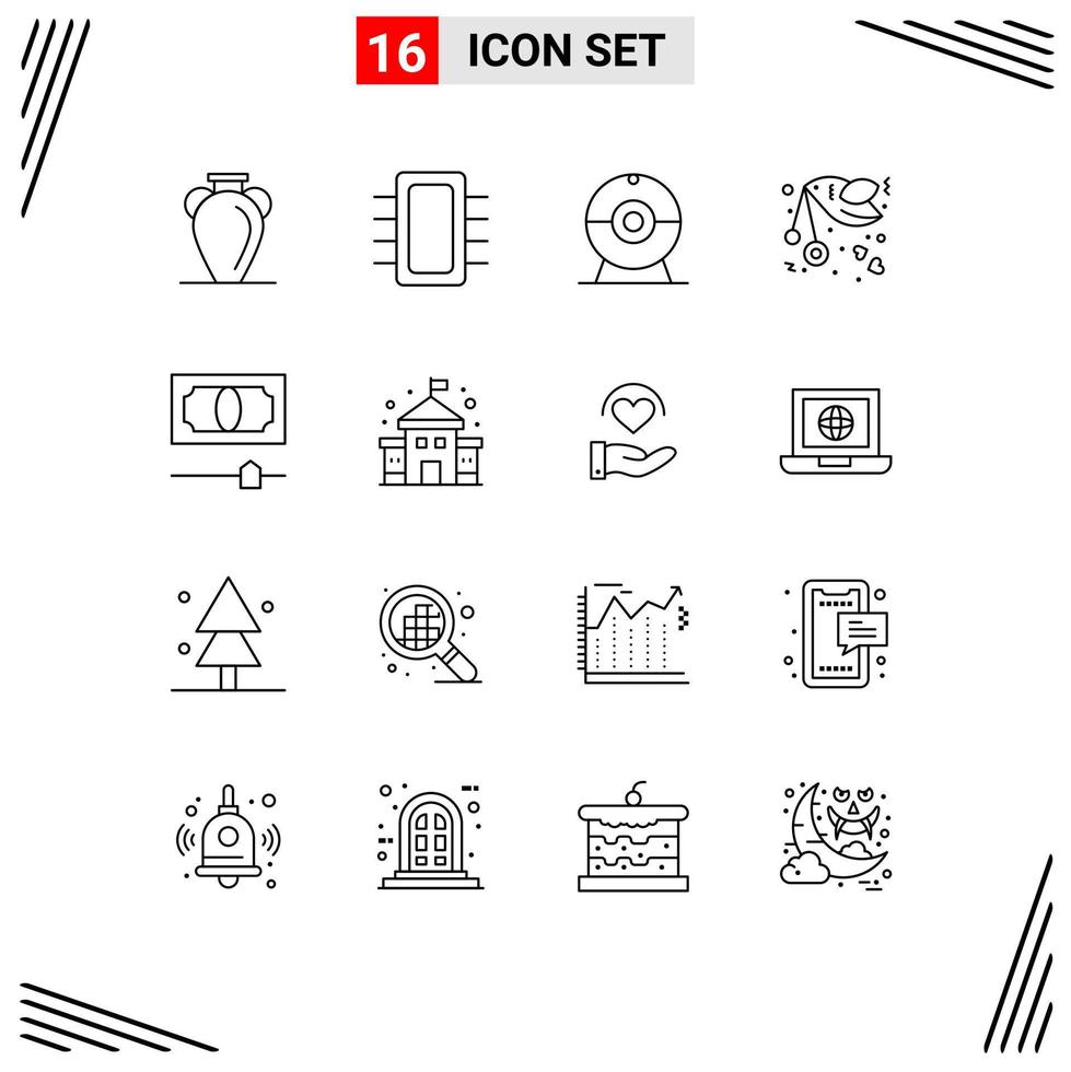 conjunto moderno de pictograma de 16 contornos de dispositivos de mosca de dispositivo de amor romance elementos de design de vetores editáveis