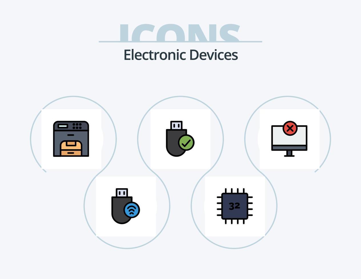 linha de dispositivos cheia de ícone pack 5 design de ícone. gadget. computadores. gadget. grudar. dispositivos vetor