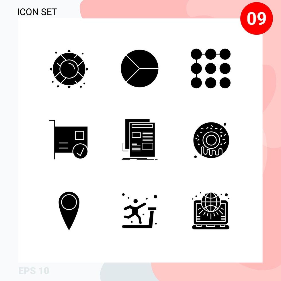 conjunto de 9 sinais de símbolos de ícones de interface do usuário modernos para dispositivos de notícias torta elementos de design de vetores editáveis de cartão conectado