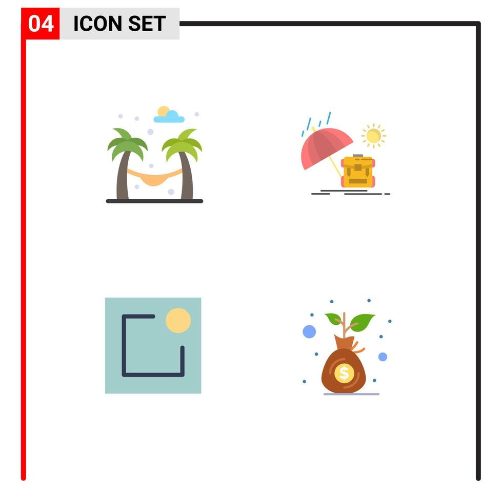 grupo de 4 ícones planos modernos definidos para elementos de design de vetores editáveis de crescimento de temporada de verão de notificação de rede