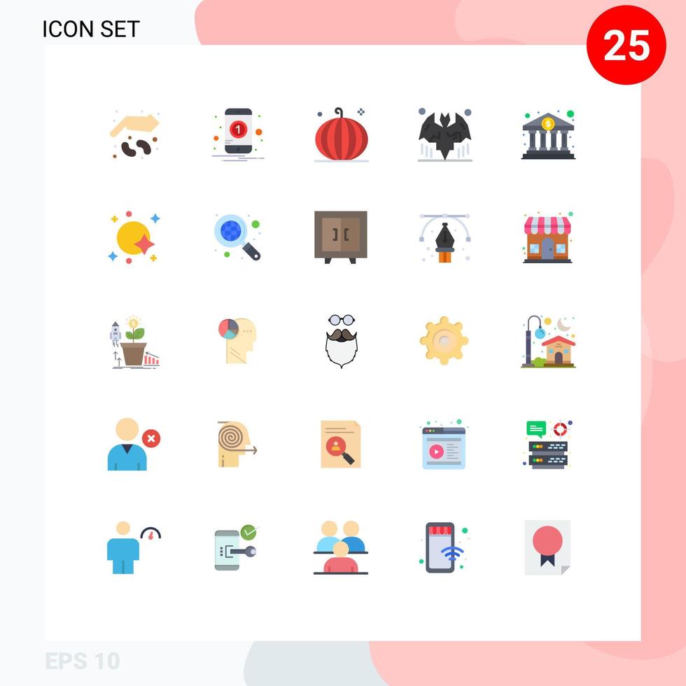 25 símbolos universais de sinais de cor plana de morcegos noturnos elementos de design de vetores editáveis de colheita de morcegos móveis