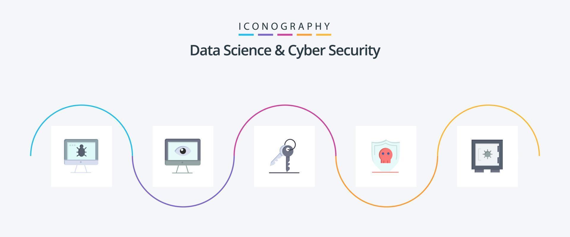 data science e cyber security flat 5 icon pack incluindo simples. segurança. vídeo. escudo. segurança vetor