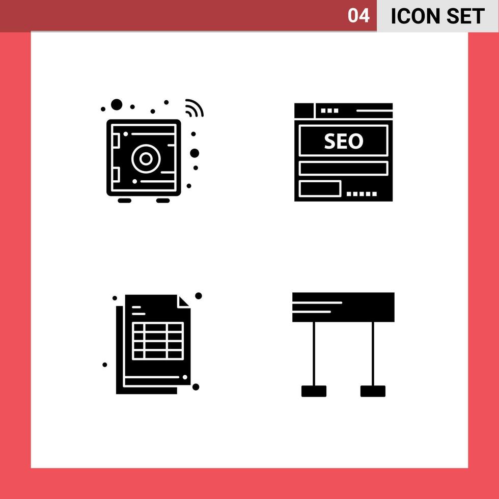 conjunto de pictogramas de 4 glifos sólidos simples de elementos de design de vetores editáveis de caixa segura de tecnologia inteligente