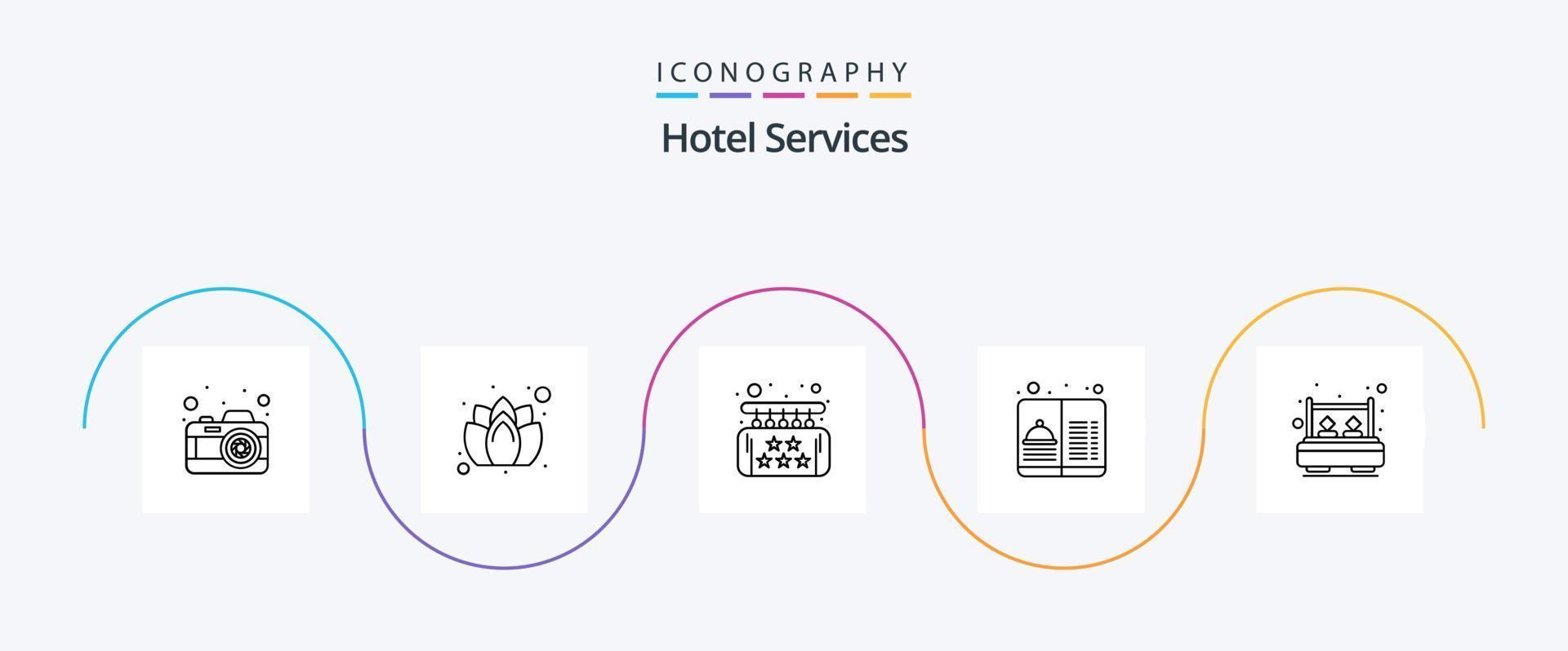 pacote de ícones da linha 5 de serviços hoteleiros, incluindo duplo. viagem. cinco. serviço. hotel vetor