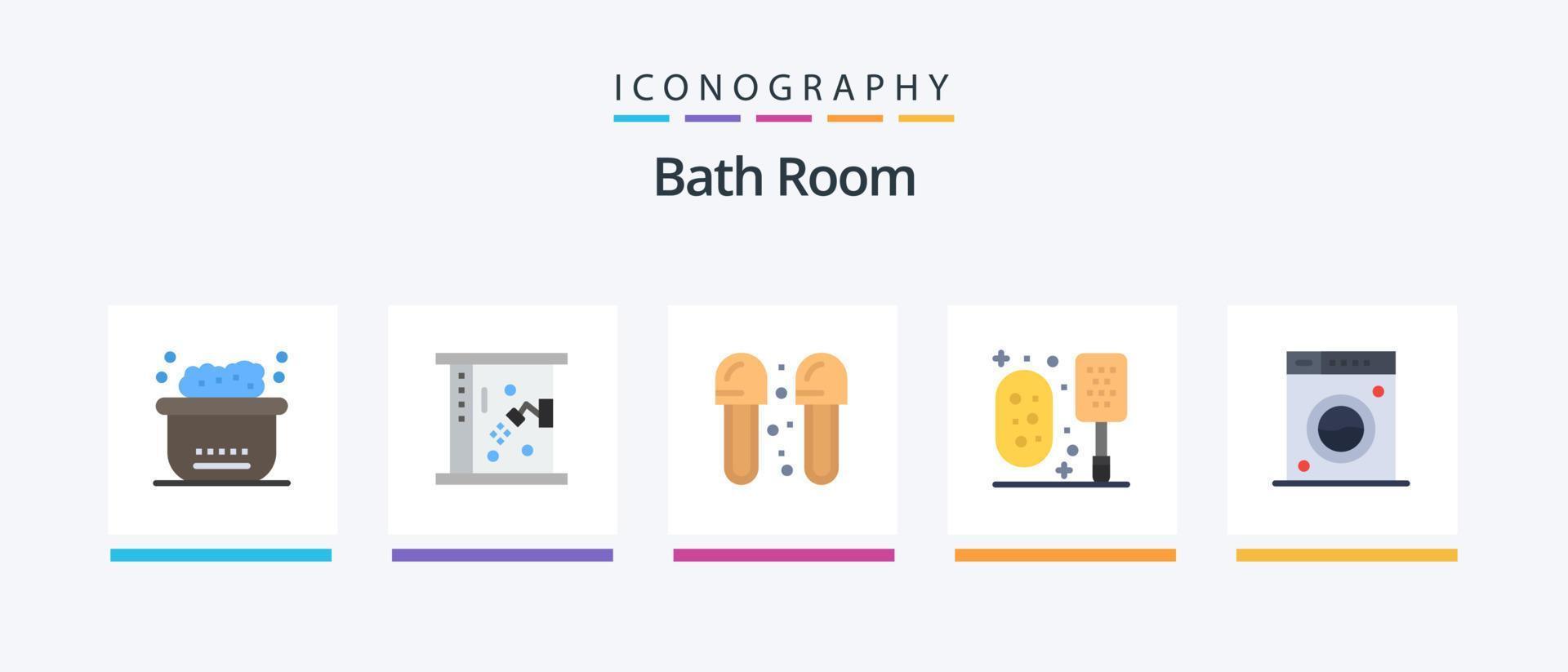 pacote de ícones de quarto de banho plano 5, incluindo limpo. esfregar. banho. banheiro. chinelos. design de ícones criativos vetor