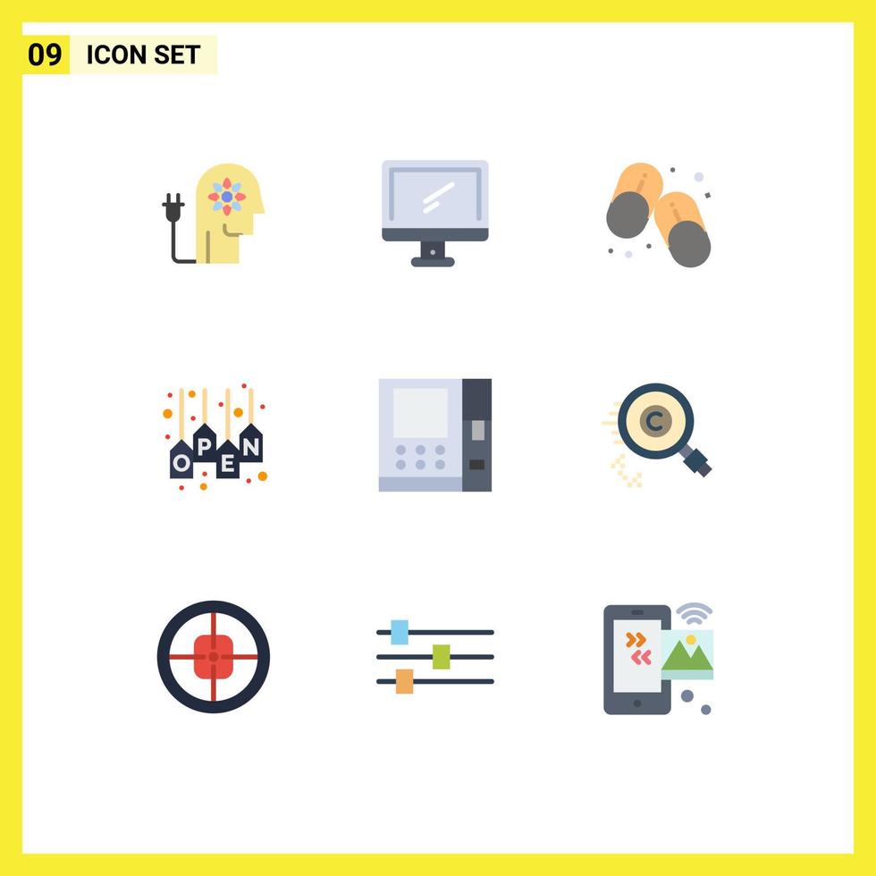 9 ícones criativos sinais modernos e símbolos de venda de marca imac chinelos abertos elementos de design de vetores editáveis