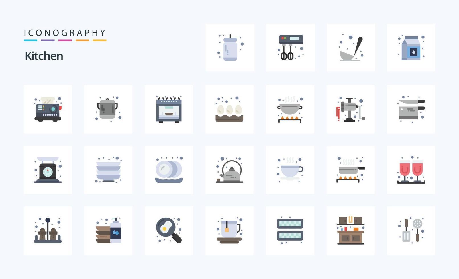 pacote de ícones de 25 cores planas de cozinha vetor