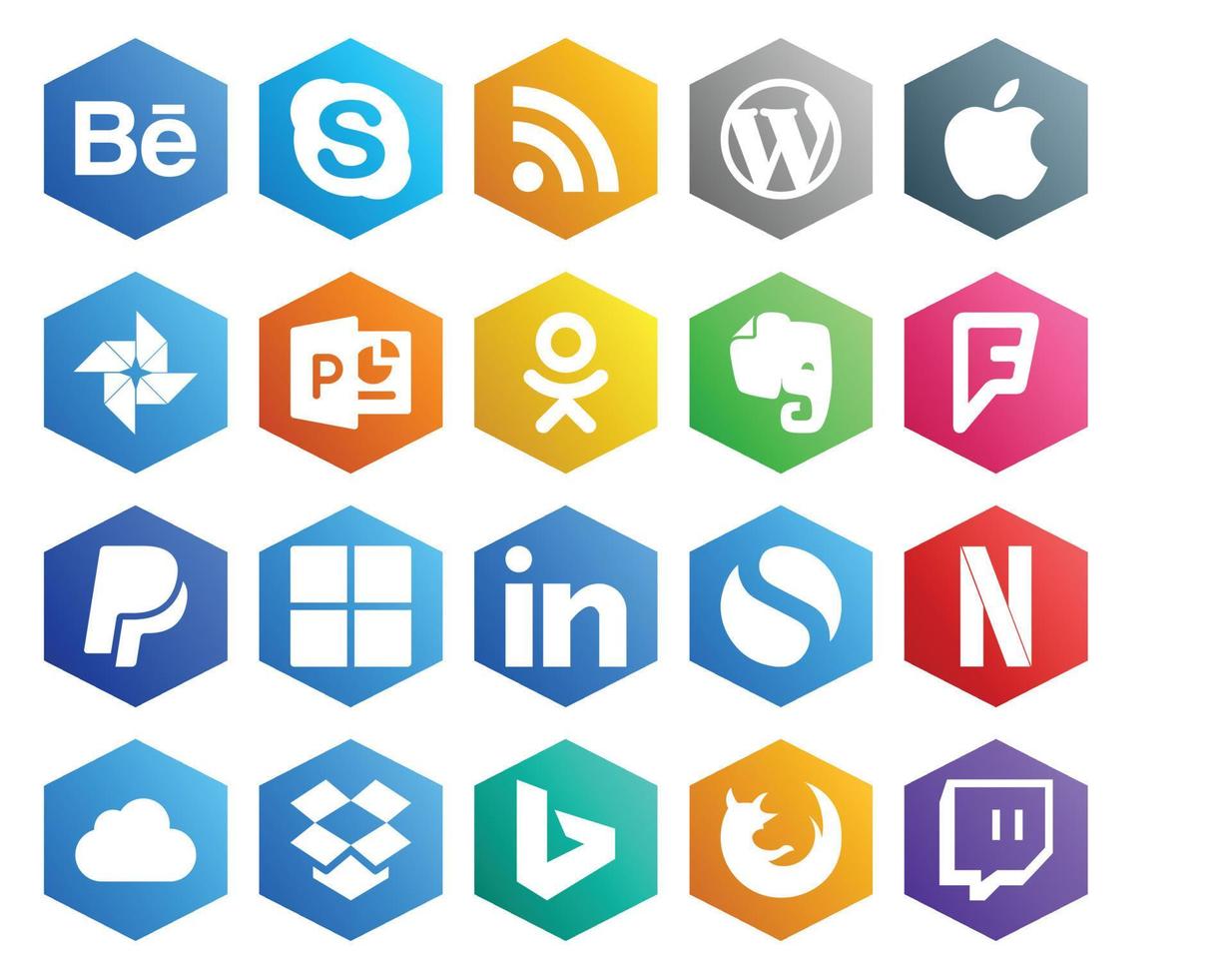 20 pacotes de ícones de mídia social, incluindo powerpoint simples icloud linkedin paypal vetor